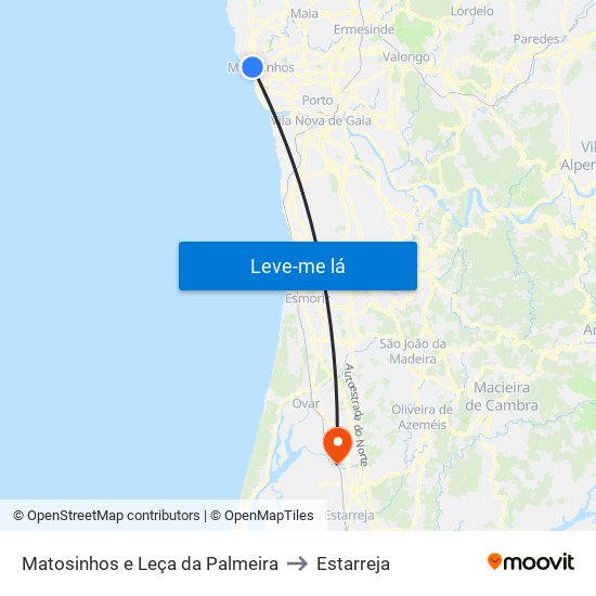 Matosinhos e Leça da Palmeira to Estarreja map