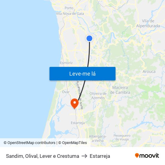 Sandim, Olival, Lever e Crestuma to Estarreja map