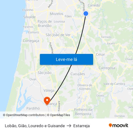 Lobão, Gião, Louredo e Guisande to Estarreja map