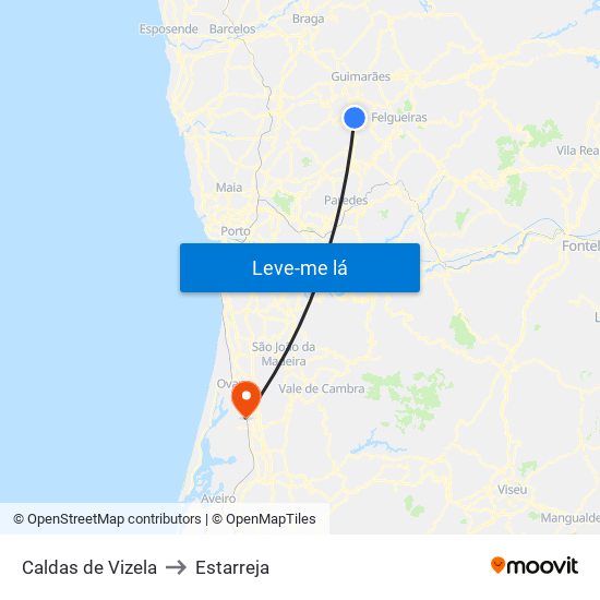 Caldas de Vizela to Estarreja map