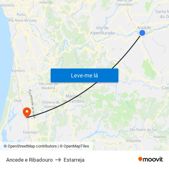 Ancede e Ribadouro to Estarreja map