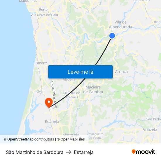 São Martinho de Sardoura to Estarreja map