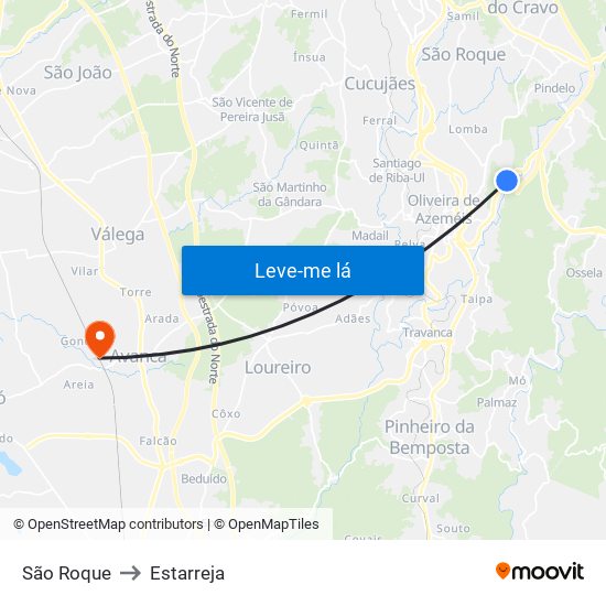 São Roque to Estarreja map