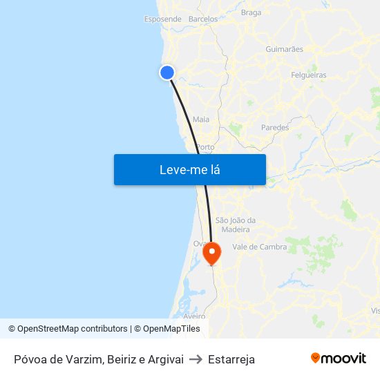 Póvoa de Varzim, Beiriz e Argivai to Estarreja map