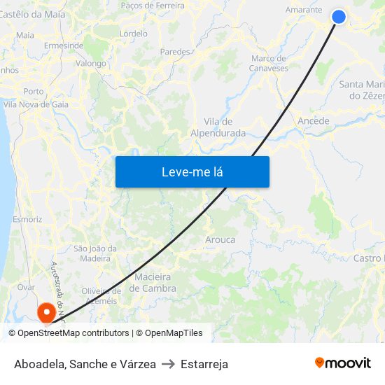 Aboadela, Sanche e Várzea to Estarreja map