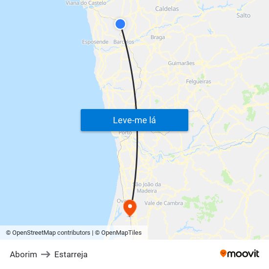 Aborim to Estarreja map