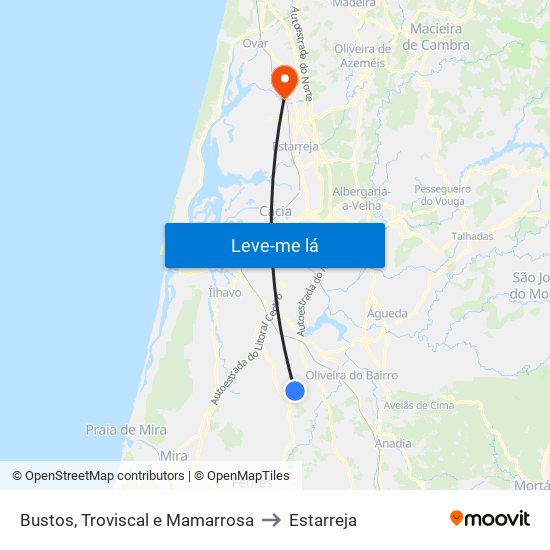 Bustos, Troviscal e Mamarrosa to Estarreja map