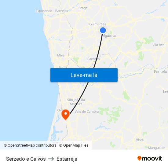 Serzedo e Calvos to Estarreja map