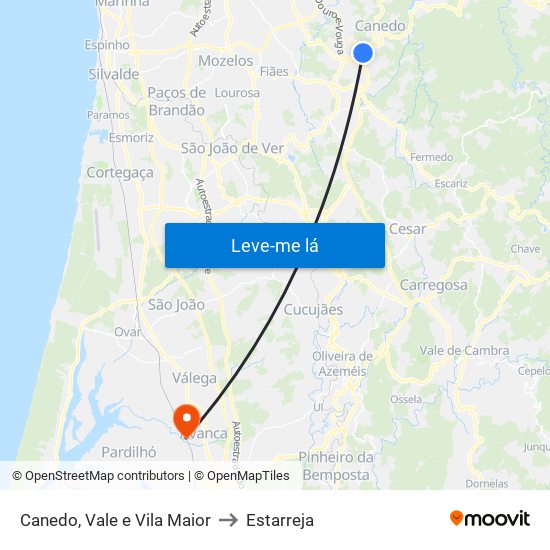 Canedo, Vale e Vila Maior to Estarreja map