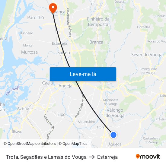 Trofa, Segadães e Lamas do Vouga to Estarreja map