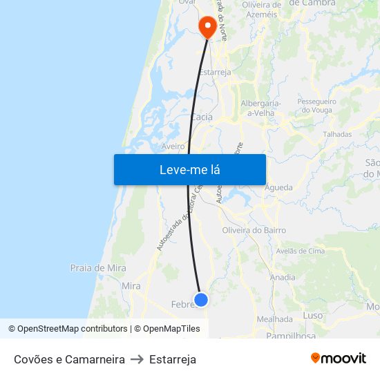 Covões e Camarneira to Estarreja map