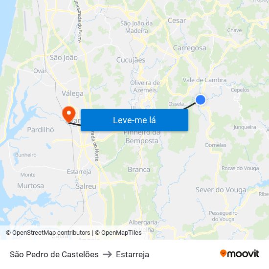 São Pedro de Castelões to Estarreja map