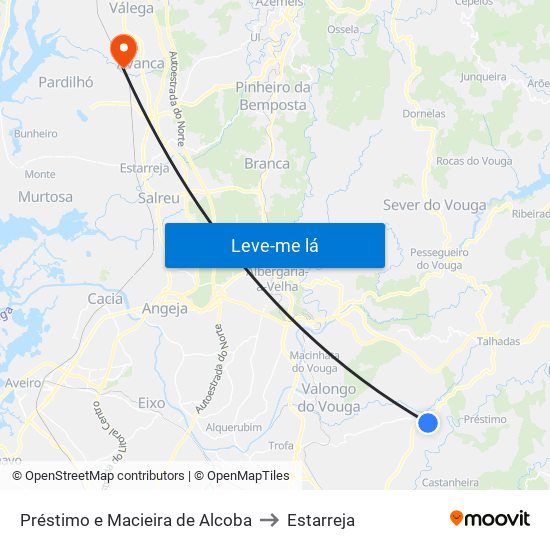 Préstimo e Macieira de Alcoba to Estarreja map