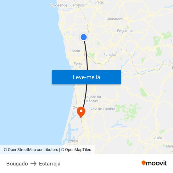 Bougado to Estarreja map