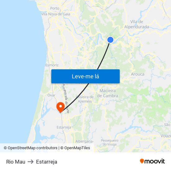 Rio Mau to Estarreja map