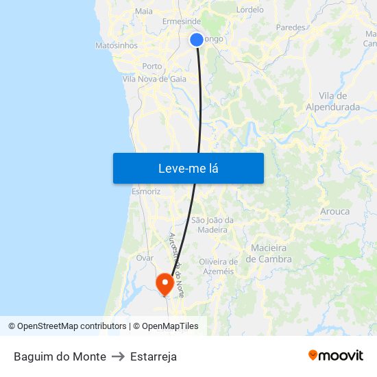 Baguim do Monte to Estarreja map