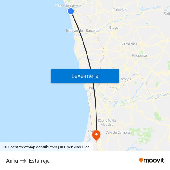 Anha to Estarreja map