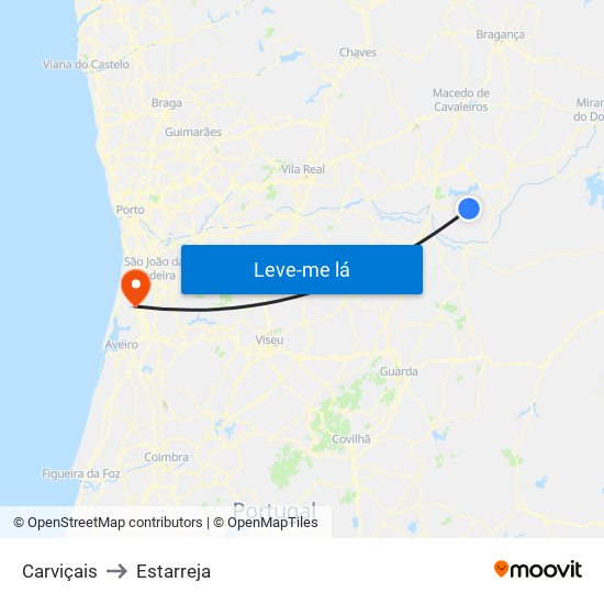 Carviçais to Estarreja map