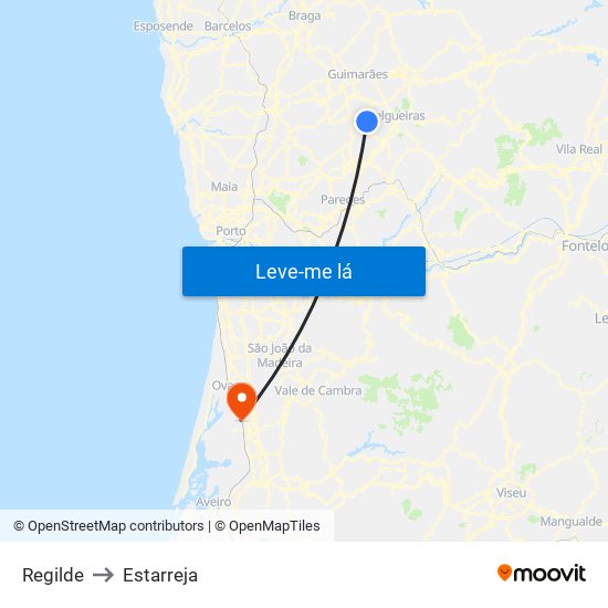 Regilde to Estarreja map