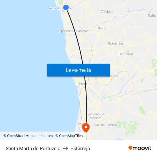 Santa Marta de Portuzelo to Estarreja map