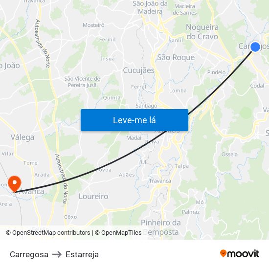 Carregosa to Estarreja map