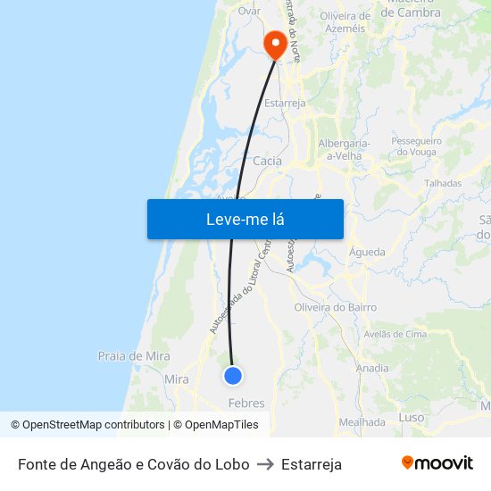 Fonte de Angeão e Covão do Lobo to Estarreja map