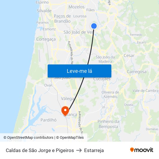 Caldas de São Jorge e Pigeiros to Estarreja map