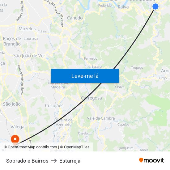 Sobrado e Bairros to Estarreja map