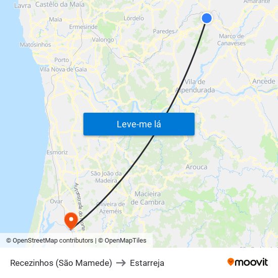 Recezinhos (São Mamede) to Estarreja map