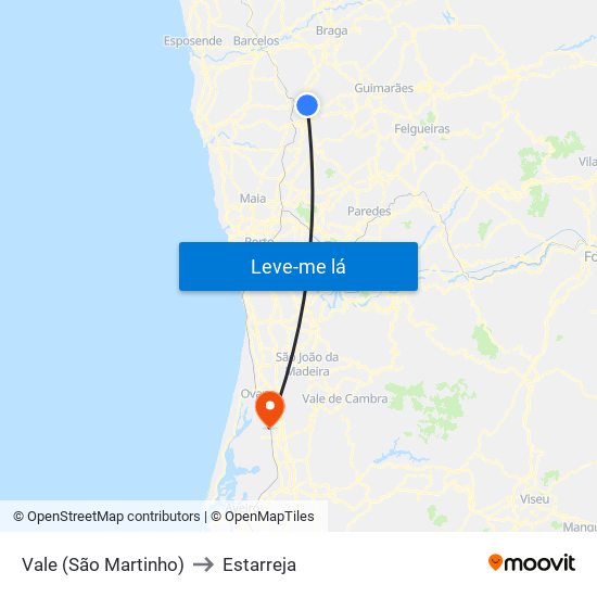 Vale (São Martinho) to Estarreja map