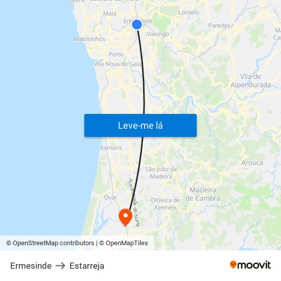 Ermesinde to Estarreja map