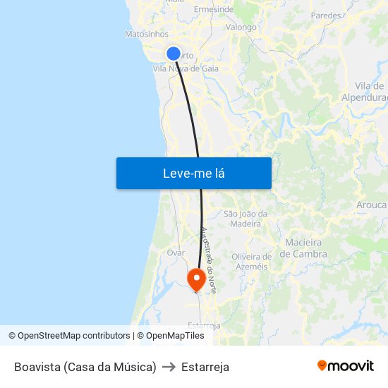 Boavista (Casa da Música) to Estarreja map