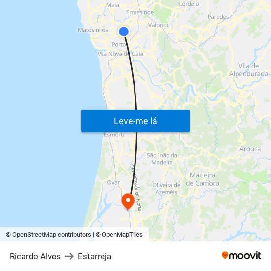 Ricardo Alves to Estarreja map