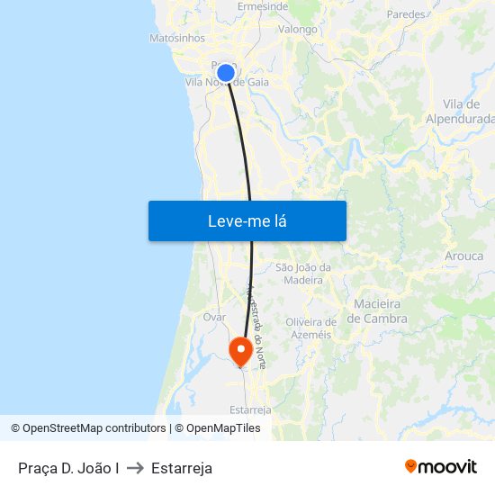 Praça D. João I to Estarreja map