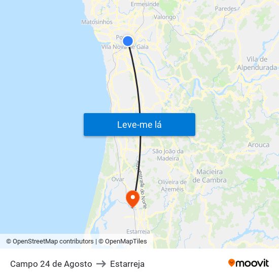 Campo 24 de Agosto to Estarreja map