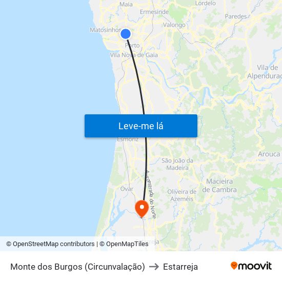Monte dos Burgos (Circunvalação) to Estarreja map