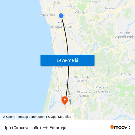 Ipo (Circunvalação) to Estarreja map