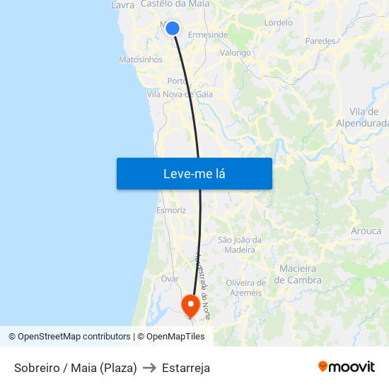 Sobreiro / Maia (Plaza) to Estarreja map