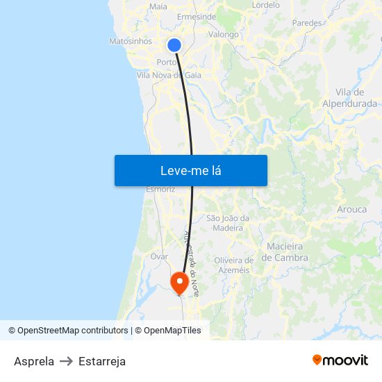 Asprela to Estarreja map