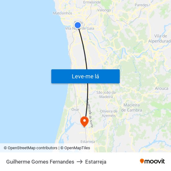 Guilherme Gomes Fernandes to Estarreja map