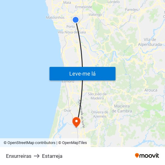 Enxurreiras to Estarreja map