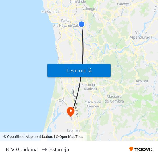B. V. Gondomar to Estarreja map