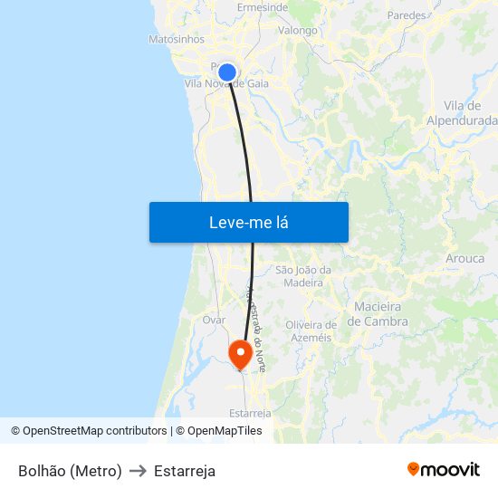 Bolhão (Metro) to Estarreja map