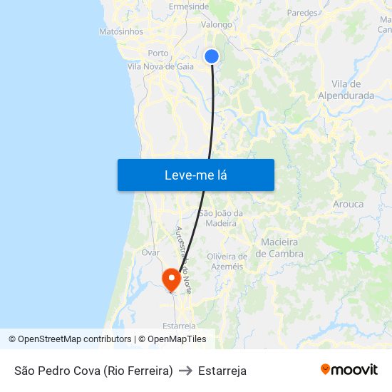 São Pedro Cova (Rio Ferreira) to Estarreja map