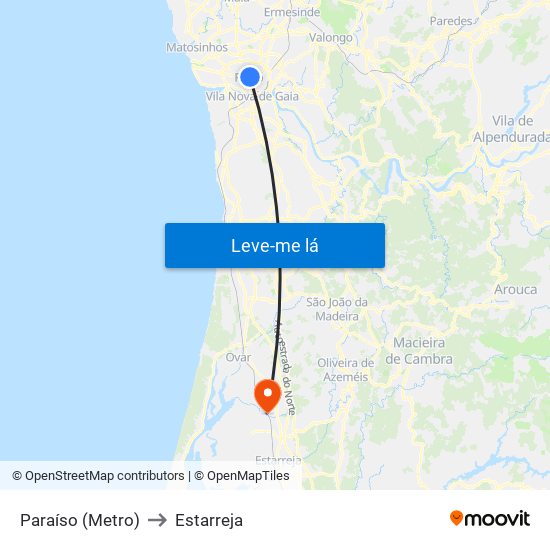 Paraíso (Metro) to Estarreja map
