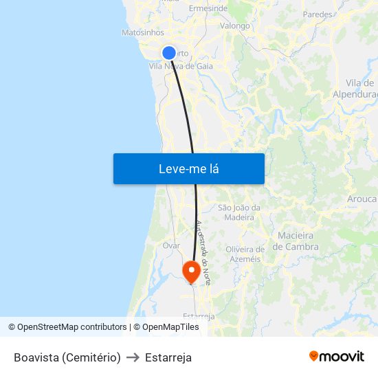 Boavista (Cemitério) to Estarreja map