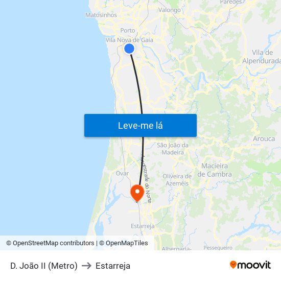 D. João II (Metro) to Estarreja map