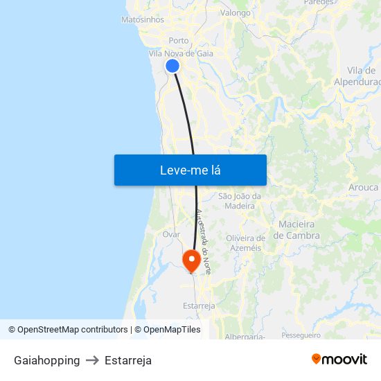 Gaiahopping to Estarreja map