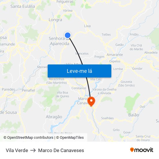 Vila Verde to Marco De Canaveses map