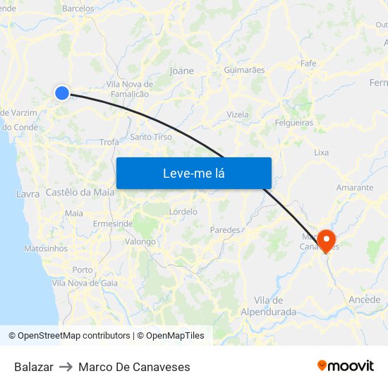 Balazar to Marco De Canaveses map